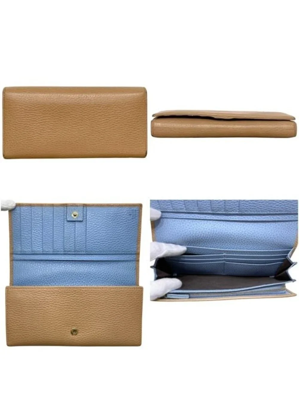 Gucci Bifold Wallet Beige Swing Leather Hook Long